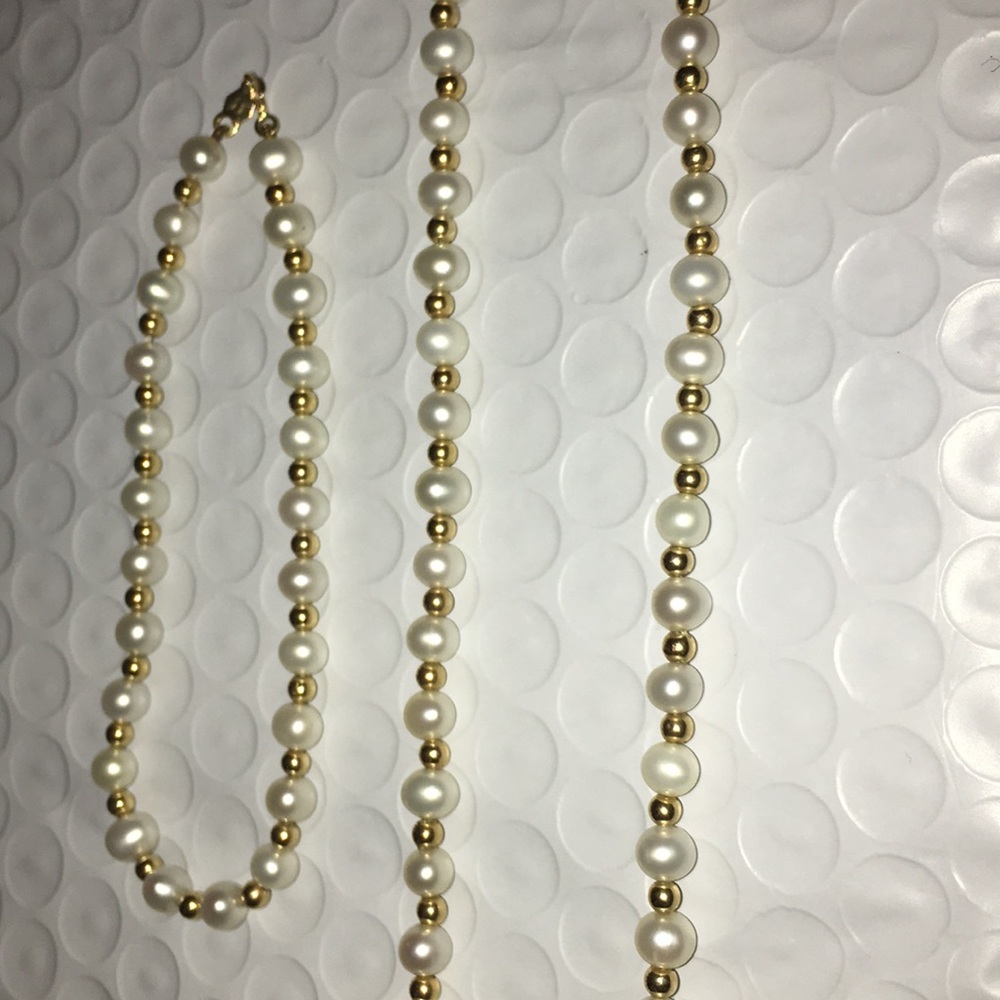 14k and pearl necklace and bracelet set